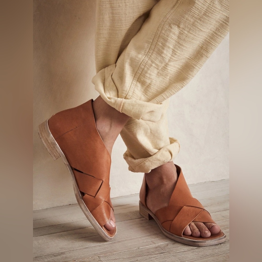 New Free People Sun Valley Leather Sandals Sienna Tan Size 6.5